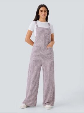 HALARA Dusty Rose Ribbed Wide-Leg Jumpsuit